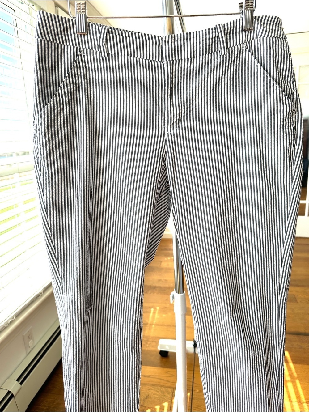 Merona Pinstripe Slim Fit Pants, High-Rise, Cropped Ankle, Cotton Seersucker